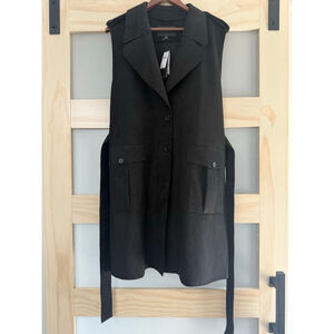 Banana Republic Black Faux Suede Belted Long Vest Sleeveless Jacket Size XL NWT